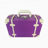 private logo vintage PU leather cosmetic case  portable carrying makeup suitcase